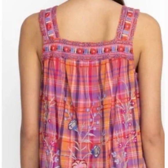 PRICE SLASHED! Johnny Was Piper Square Neck Floral Embroidered Plaid Tank Blouse - Picture 2 of 6